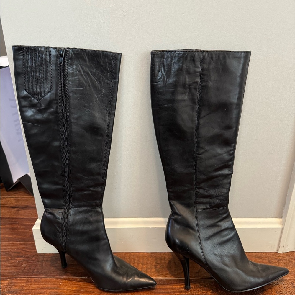 Nine West black stiletto heel tall boot size 7